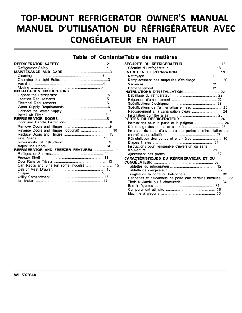 Page 1 de la notice Guide d'installation Whirlpool WRT518SZF