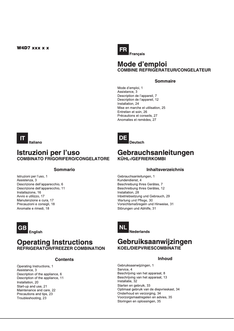 Página 1 del manual Manual de usuario Whirlpool W4D7 XC2