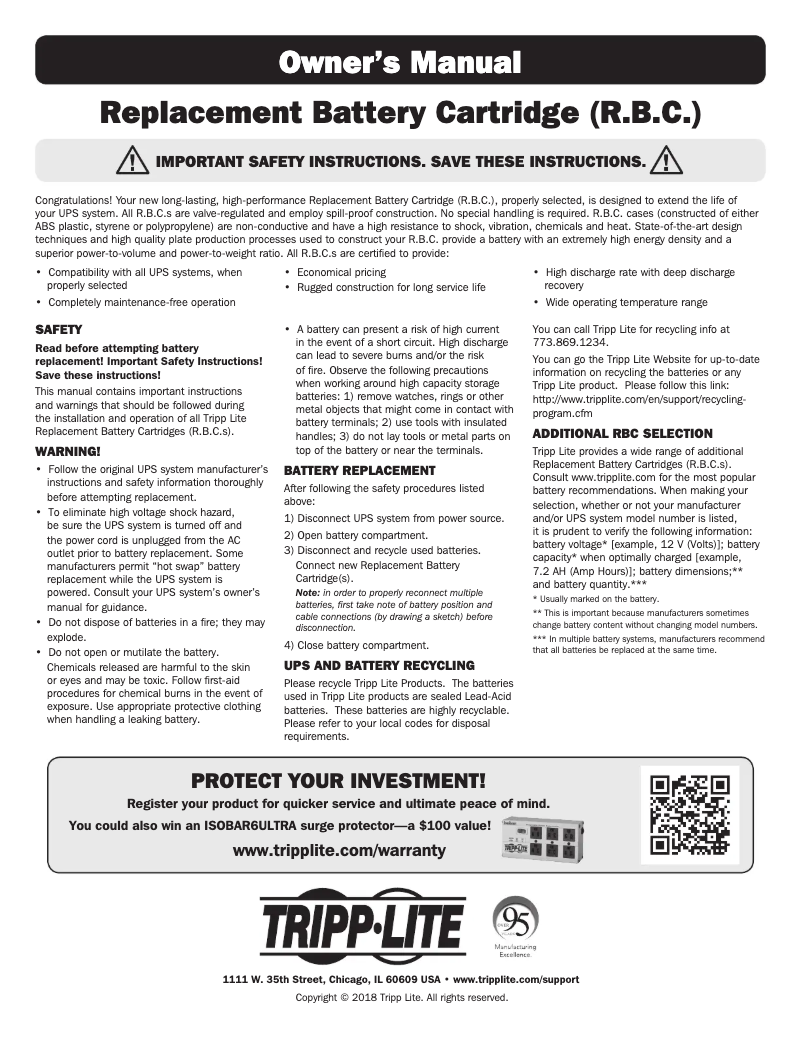 Page 1 de la notice Manuel utilisateur Tripp Lite RBC54