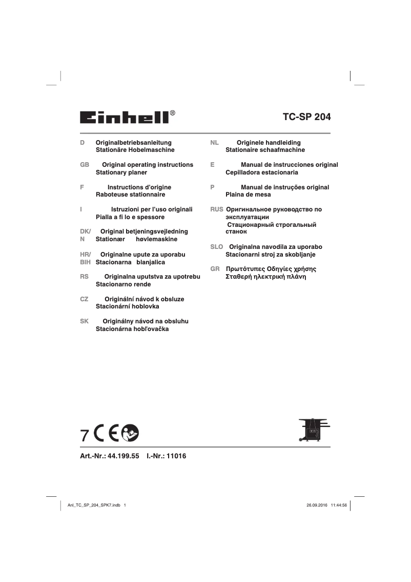 Page n°1 - Manuel utilisateur Einhell TC-SP 204