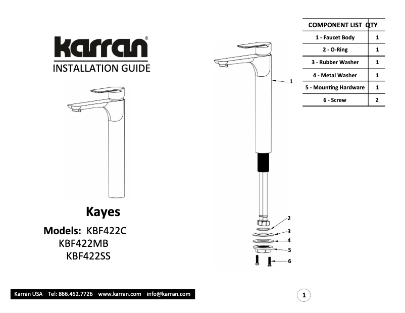 Page 1 de la notice Manuel utilisateur Karran Kayes KBF422C