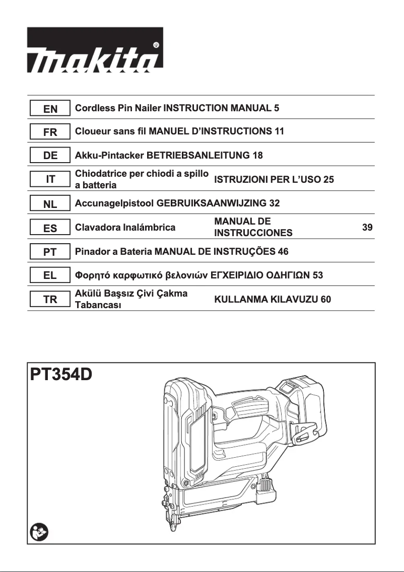Page 1 de la notice Manuel utilisateur Makita PT354DZ