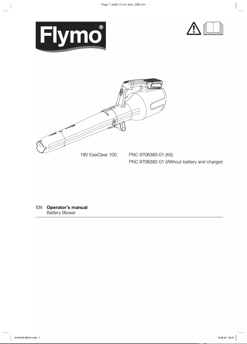 Image de la première page du manuel de l'appareil 18V EasiClear 100