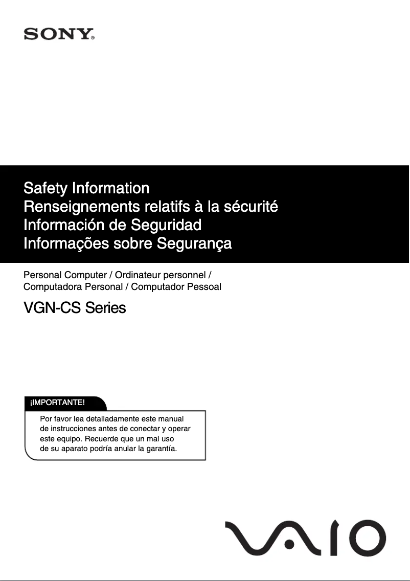 Page 1 de la notice Instructions de sécurité Sony Vaio VGN-CS385J