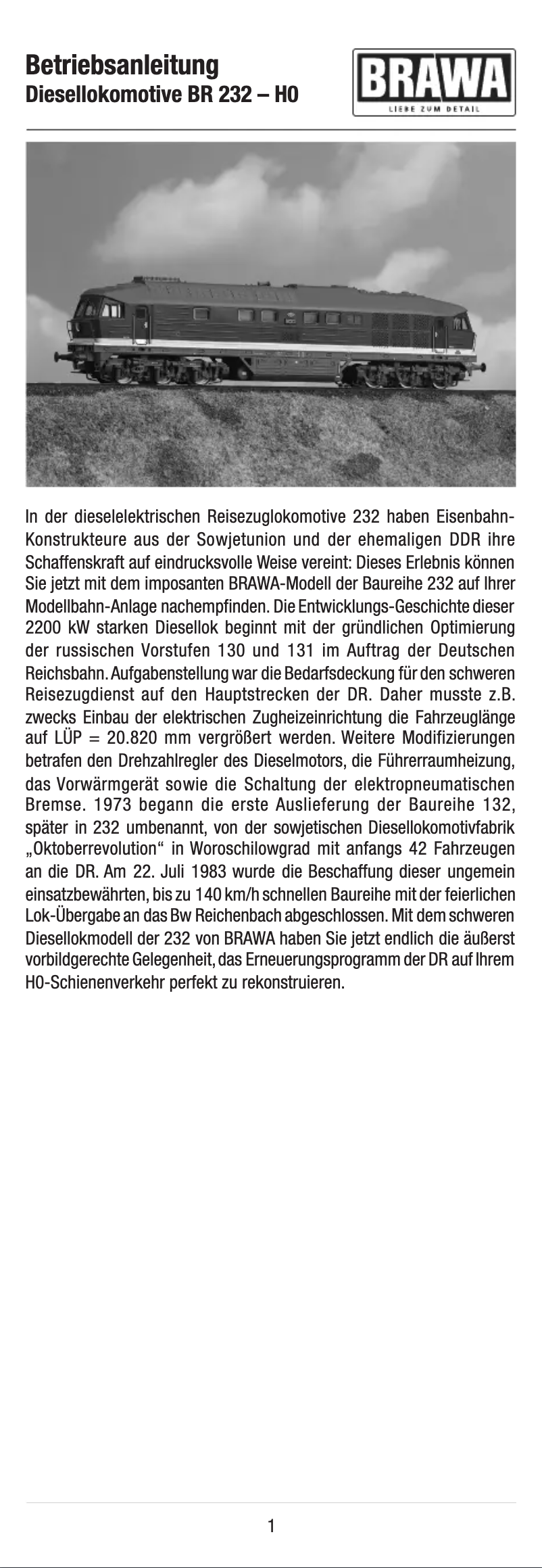 Image de la première page du manuel de l'appareil 41072 BR 232 (HO)