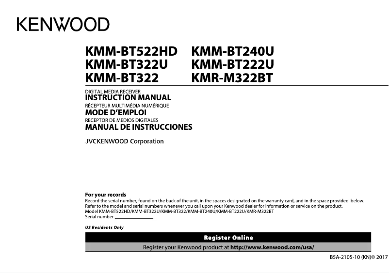 Image de la première page du manuel de l'appareil KMM-BT522HD