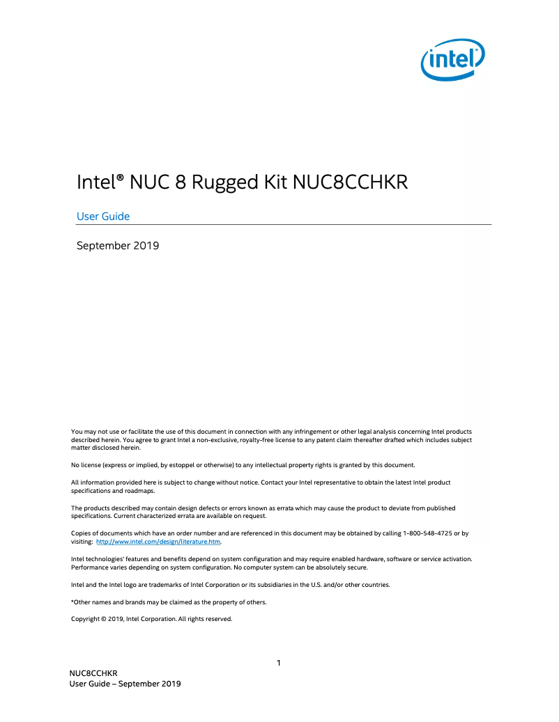 Page 1 de la notice Manuel utilisateur Intel NUC8CCHKR