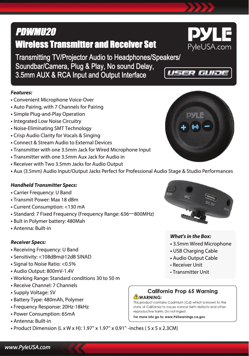 Image de la première page du manuel de l'appareil PDWMU20