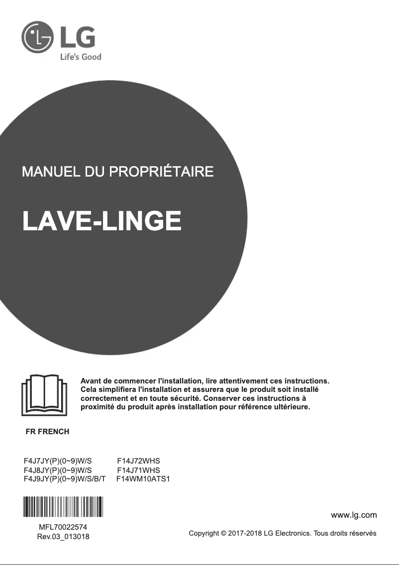 Page 1 de la notice Manuel utilisateur LG F14WM10ATS1