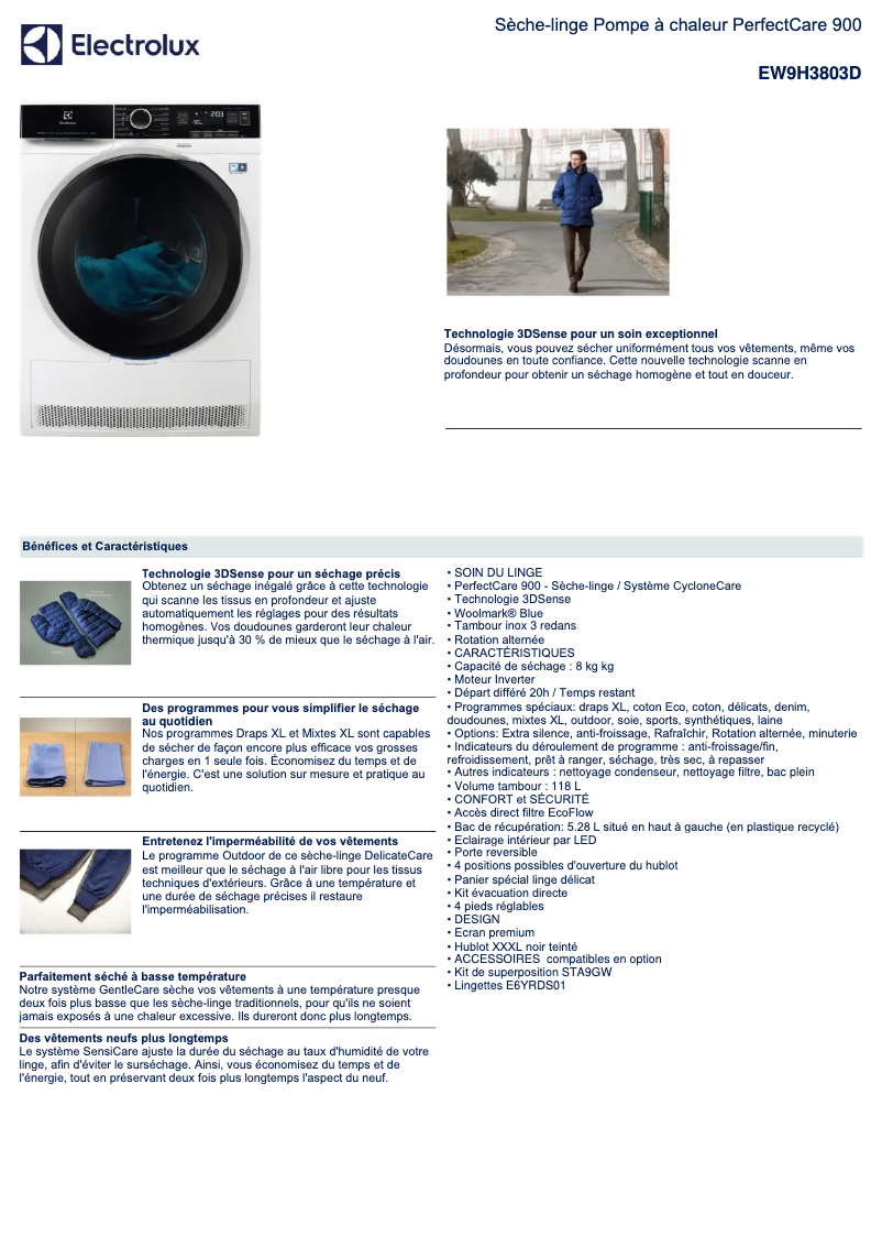 Page n°1 - Fiche technique Electrolux EW9H3803D