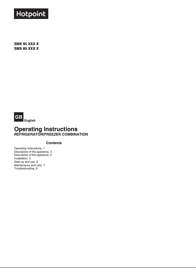 Page 1 de la notice Manuel utilisateur Hotpoint SMX 85 T1U W