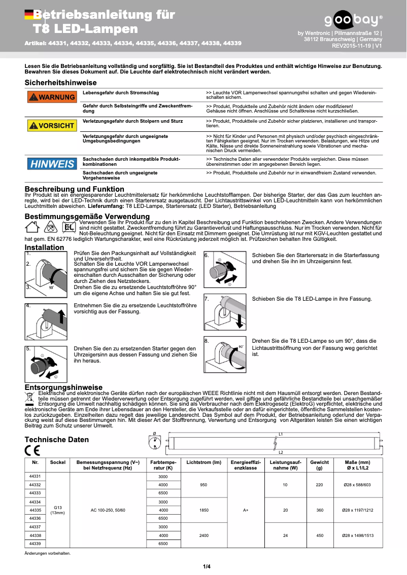 Page 1 de la notice Manuel utilisateur Goobay 44339