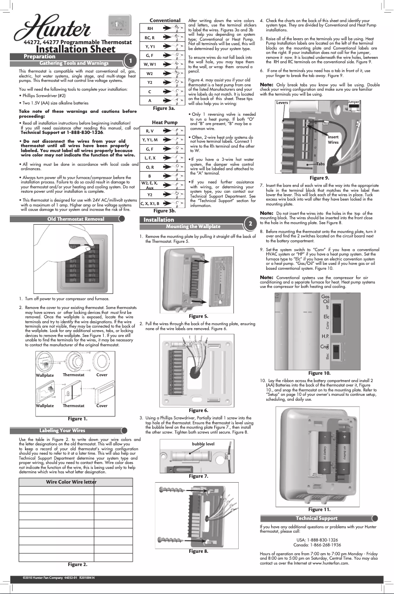 Página 1 del manual Guía de instalación Hunter 44272