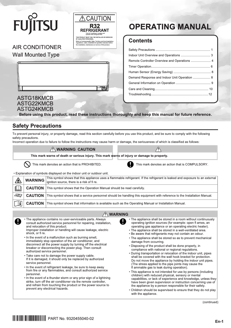 Page 1 de la notice Manuel utilisateur Fujitsu Lifestyle ASTG18KMCB