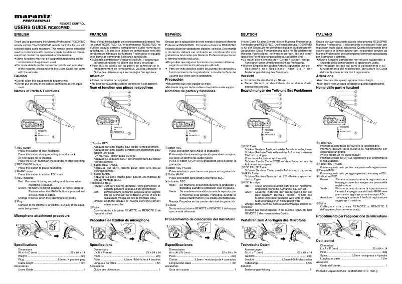 Page n°1 - Manuel utilisateur Marantz RC600PMD