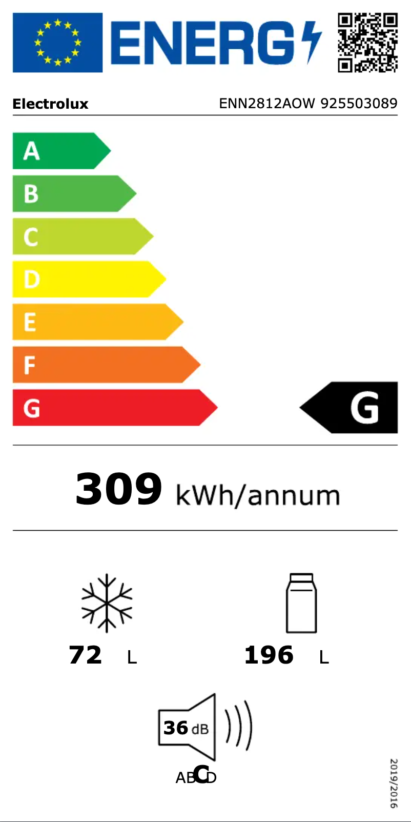Page 1 de la notice Label énergétique Electrolux ENN2812AOW