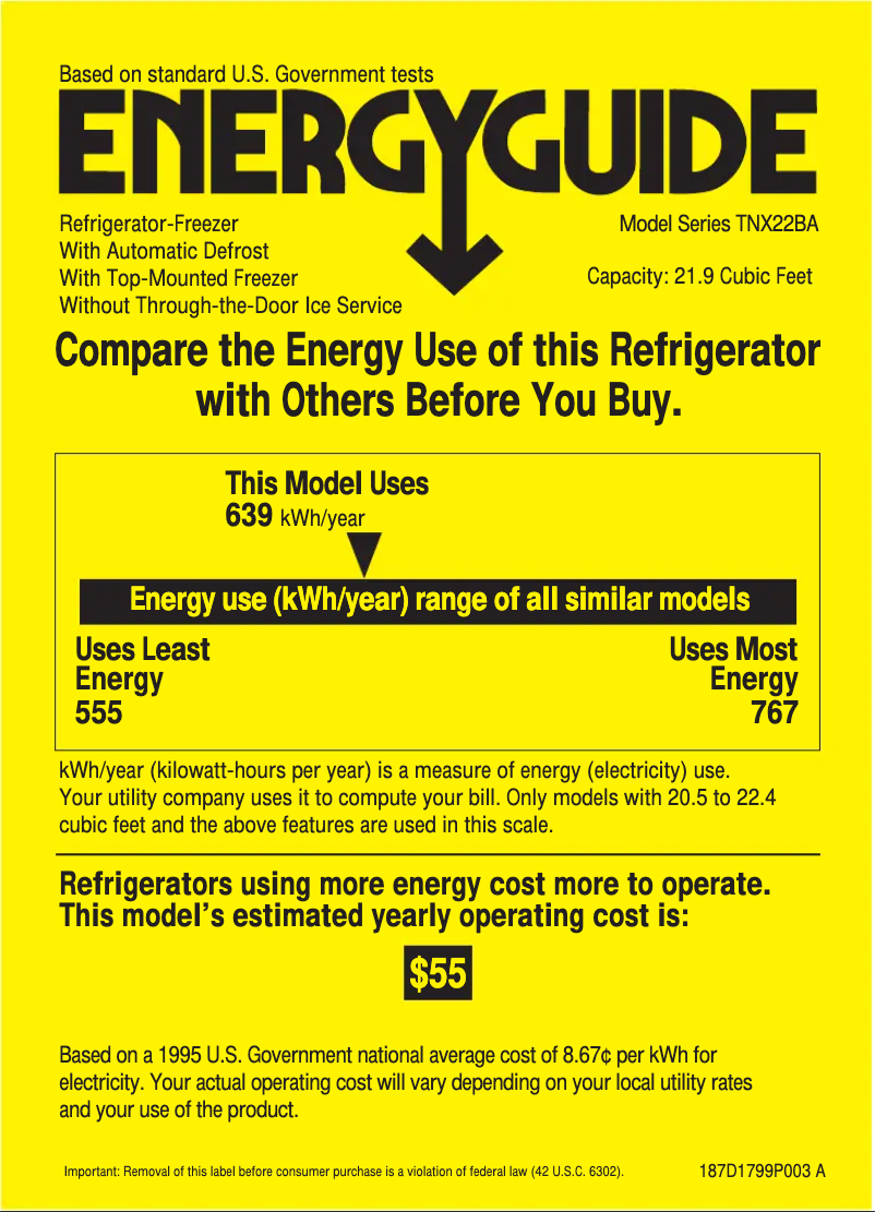 Page 1 de la notice Label énergétique GE Profile Performance TNX22BACLBB