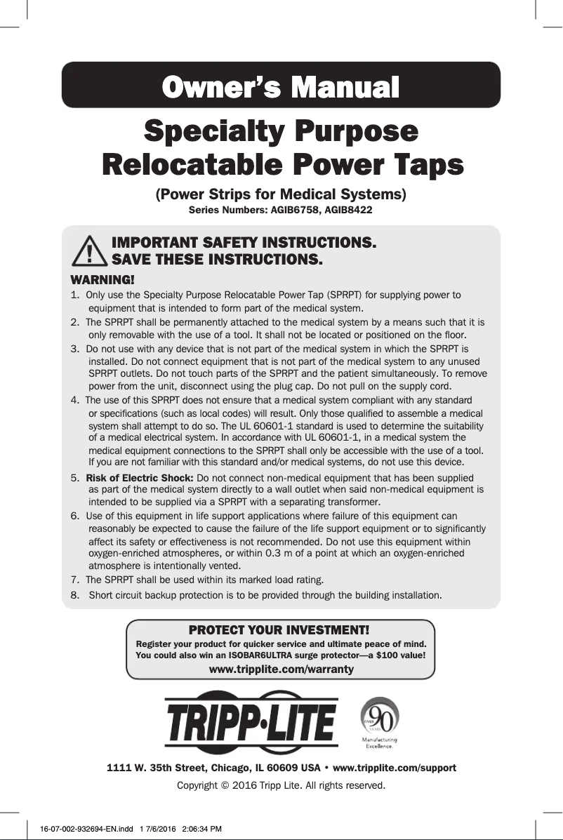 Page 1 de la notice Manuel utilisateur Tripp Lite PS410HGOEMX