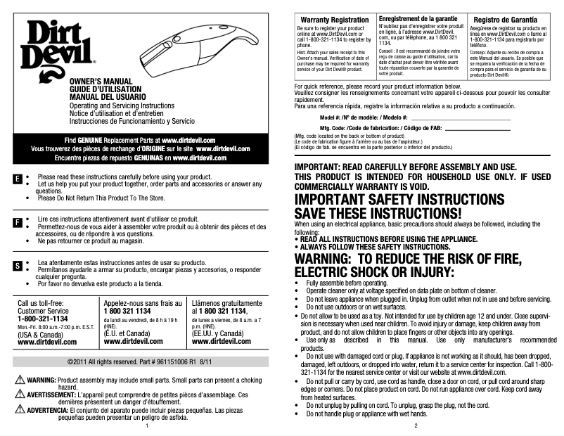 Página 1 del manual Manual de usuario Dirt Devil Express V12