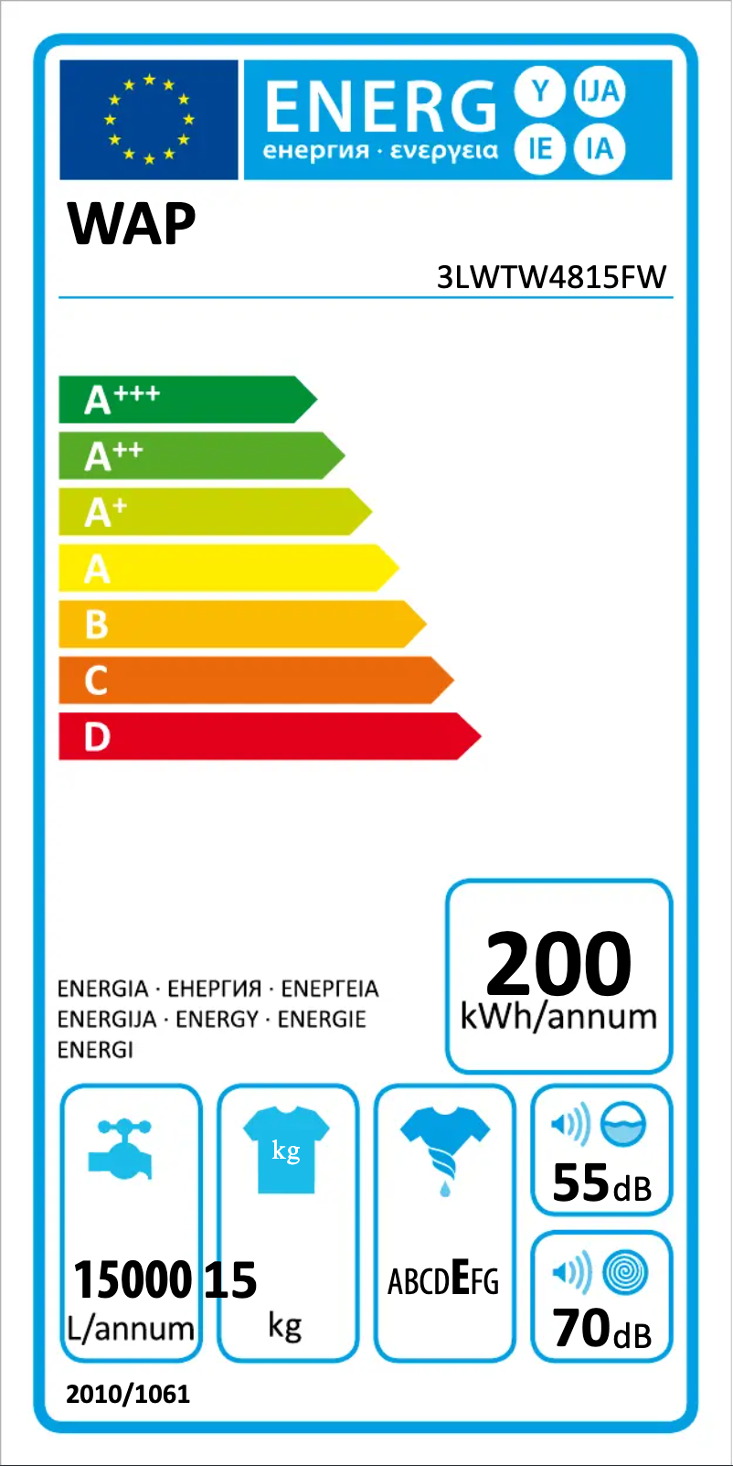 Page n°1 - Label énergétique Whirlpool 3LWTW4815FW