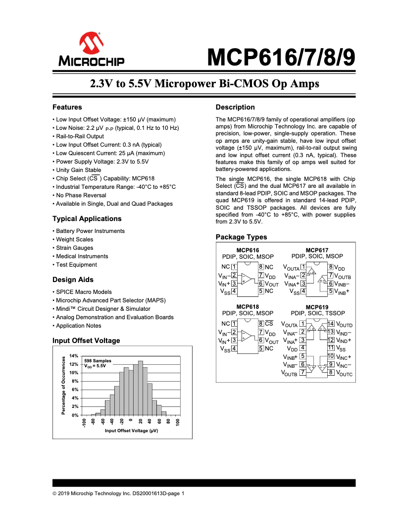 Page 1 de la notice Fiche technique Microchip MCP616