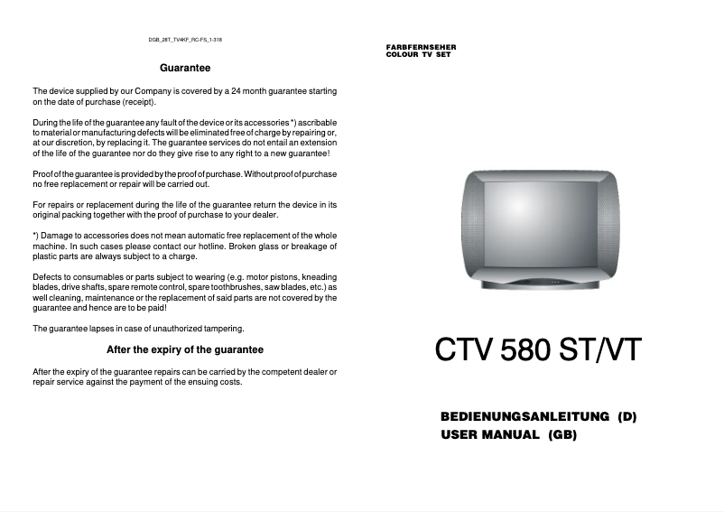 Página 1 del manual Manual de usuario Clatronic CTV 580 VT