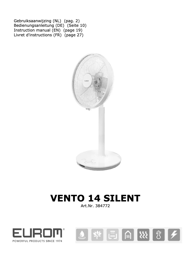 Page 1 de la notice Manuel utilisateur Eurom Vento 14 silent