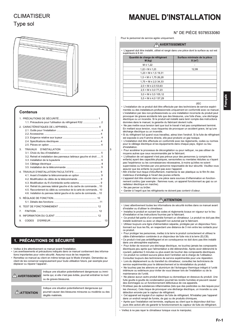 Page 1 de la notice Manuel utilisateur Fujitsu AGYG12KVCA