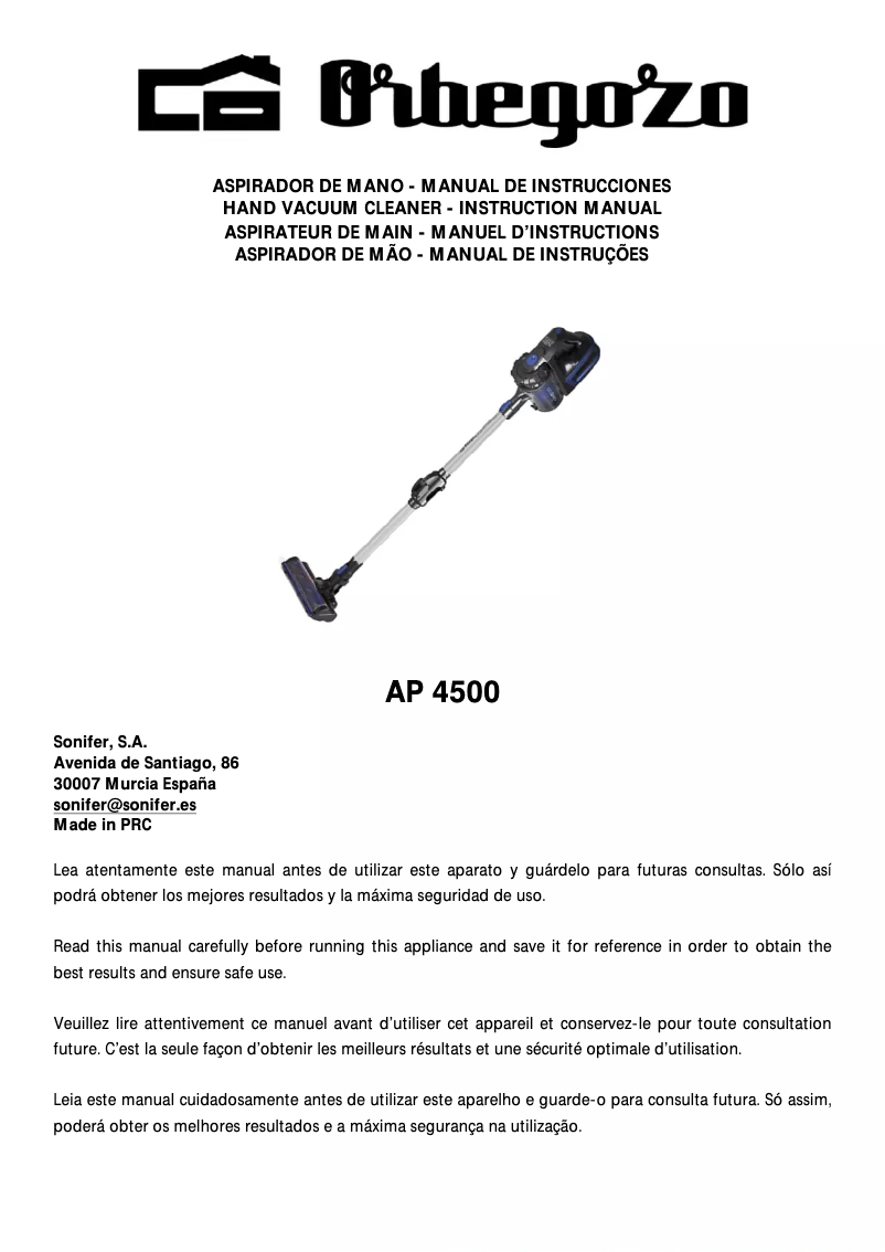 Page n°1 - Manuel utilisateur Orbegozo AP 4500