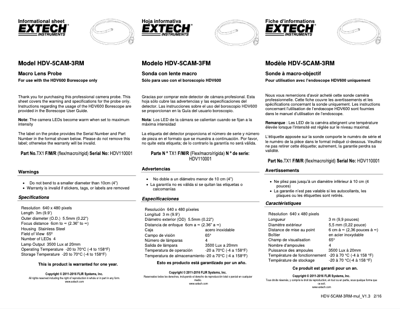Image de la première page du manuel de l'appareil HDV-5CAM-3RM
