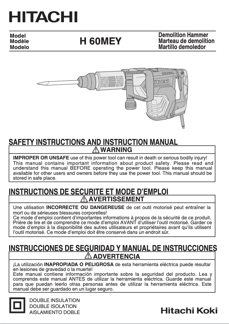 Page 1 de la notice Manuel utilisateur Hitachi H60MEY