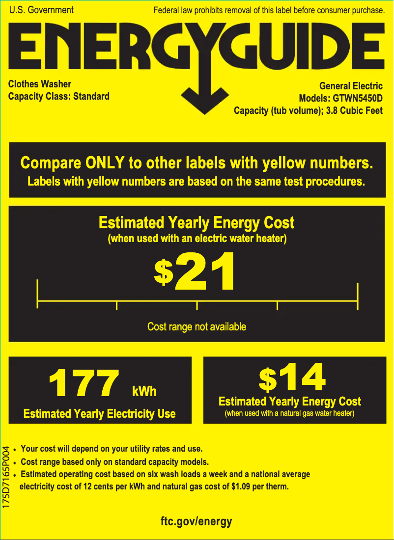 Page n°1 - Label énergétique GE GTWN5450DWW