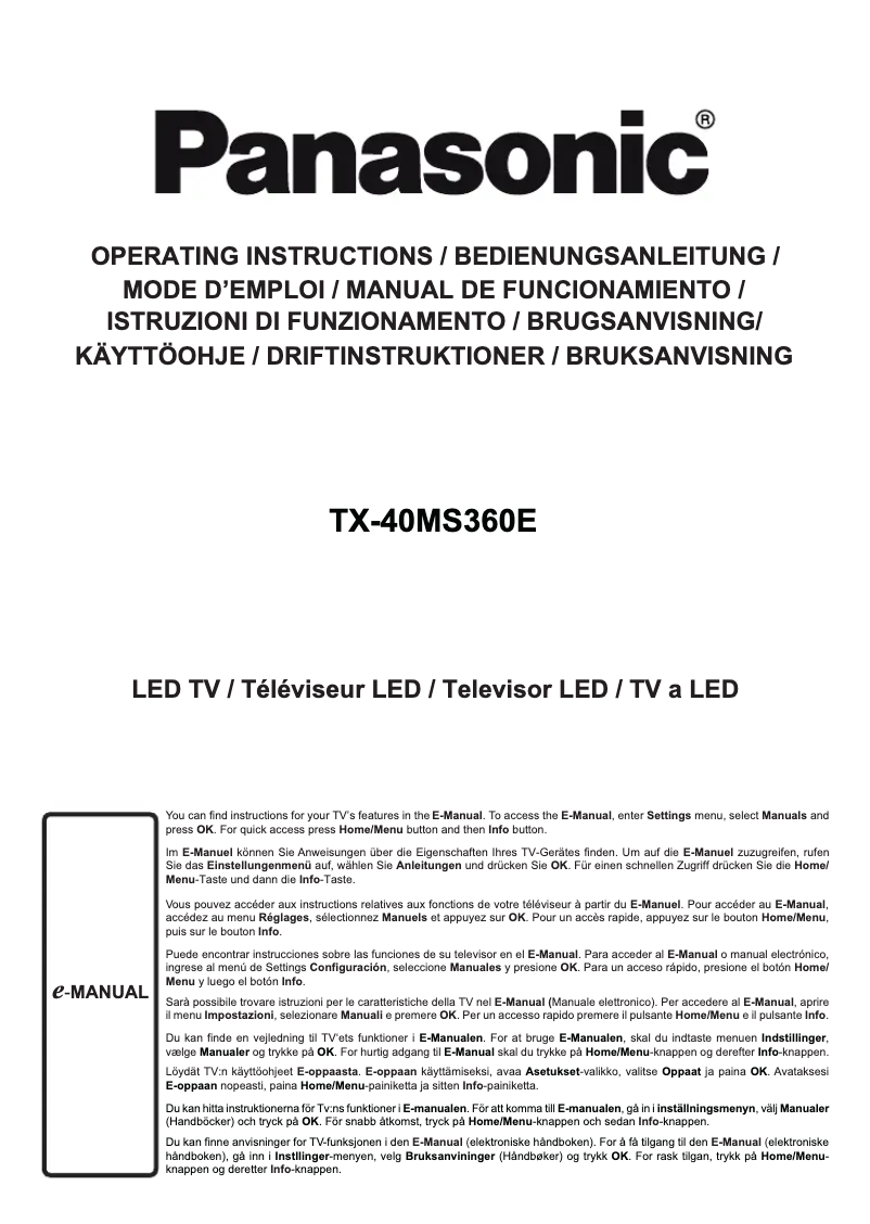 Page 1 de la notice Guide de démarrage rapide Panasonic TX-40MS360E