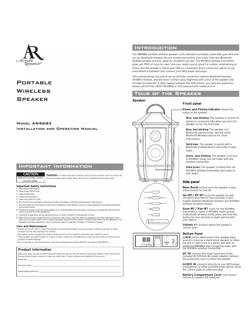 Image de la première page du manuel de l'appareil AWS6B3