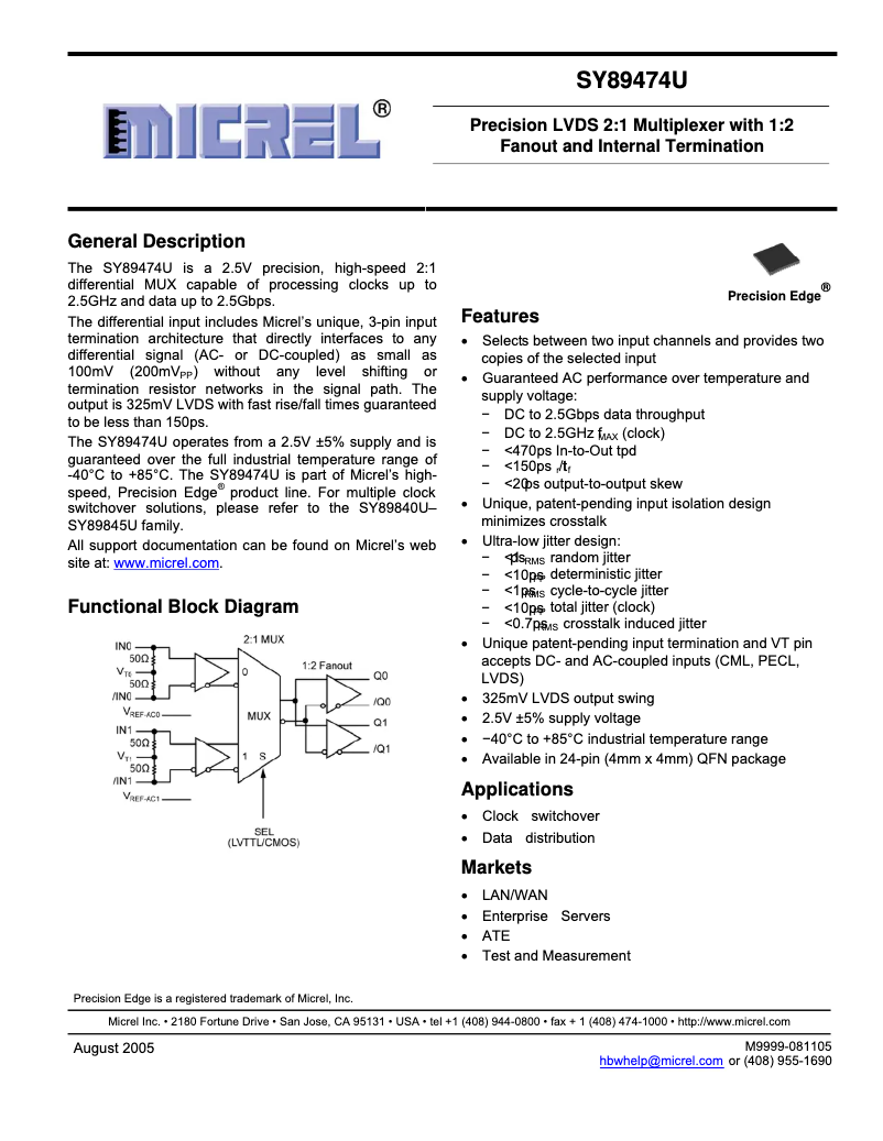Page 1 de la notice Manuel utilisateur Microchip SY89474U
