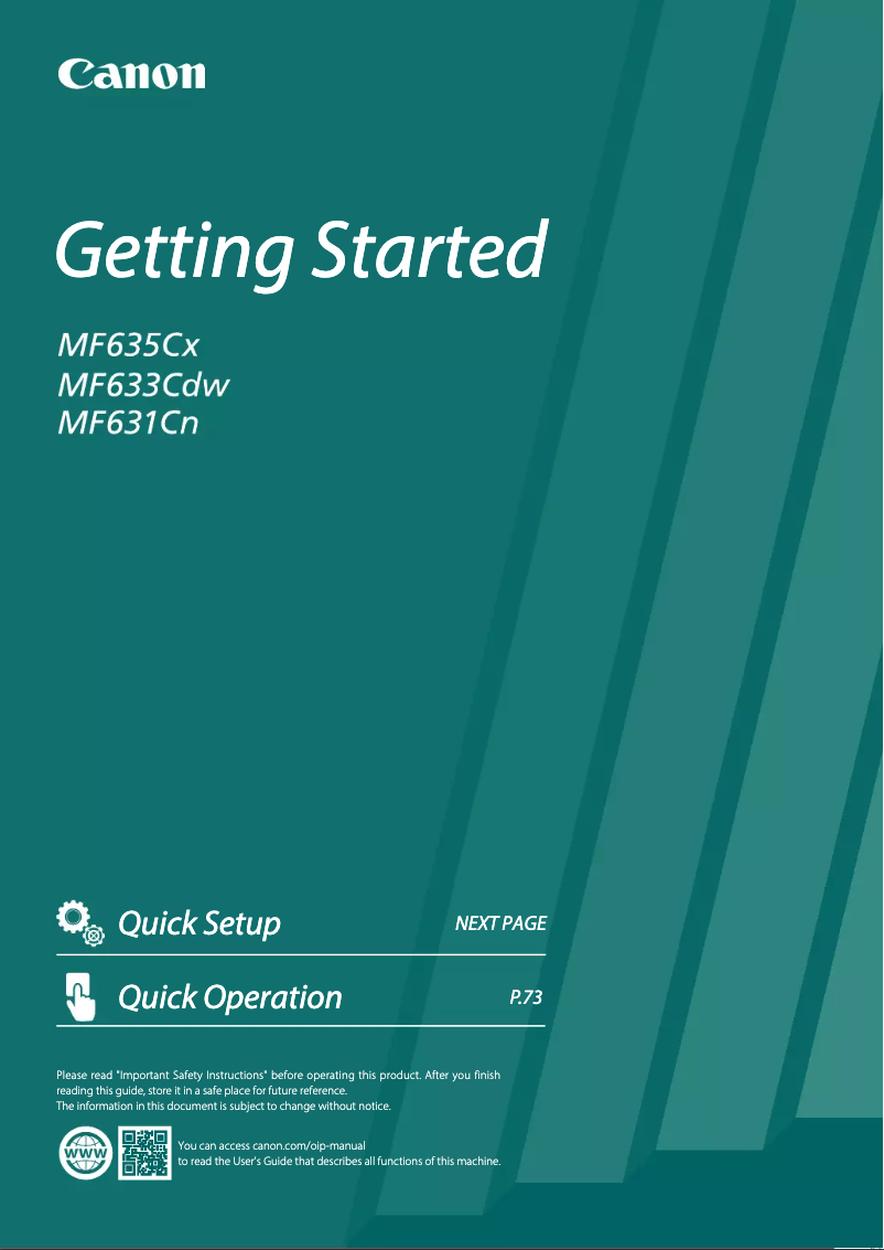 Image de la première page du manuel de l'appareil i-Sensys MF635Cx