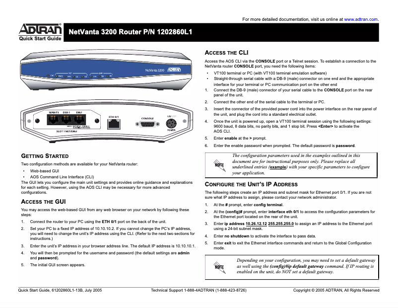 Page n°1 - Manuel utilisateur Adtran NetVanta 3200