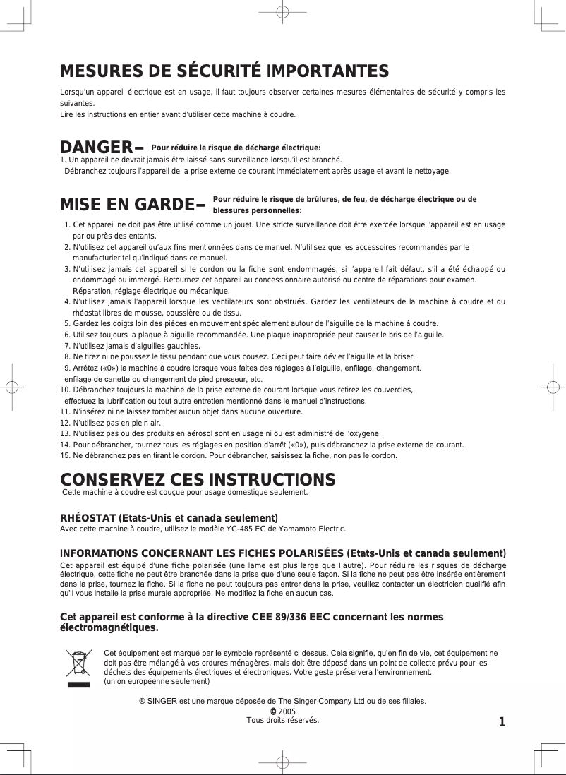 Page n°1 - Manuel utilisateur Singer Confidence 7469