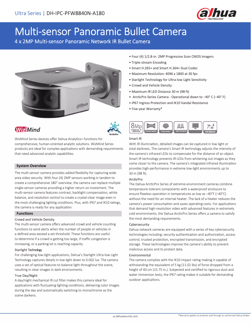 Page n°1 - Fiche technique Dahua Technology DH-IPC-PFW8840N-A180