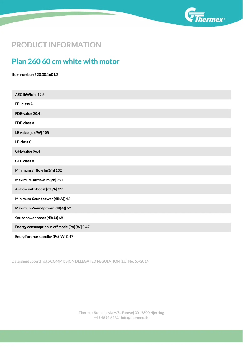 Página 1 del manual Ficha técnica Thermex Plan 260