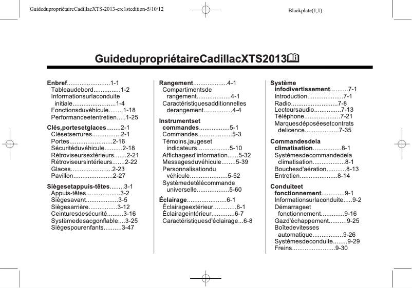 Page 1 de la notice Manuel utilisateur Cadillac XTS (2013)
