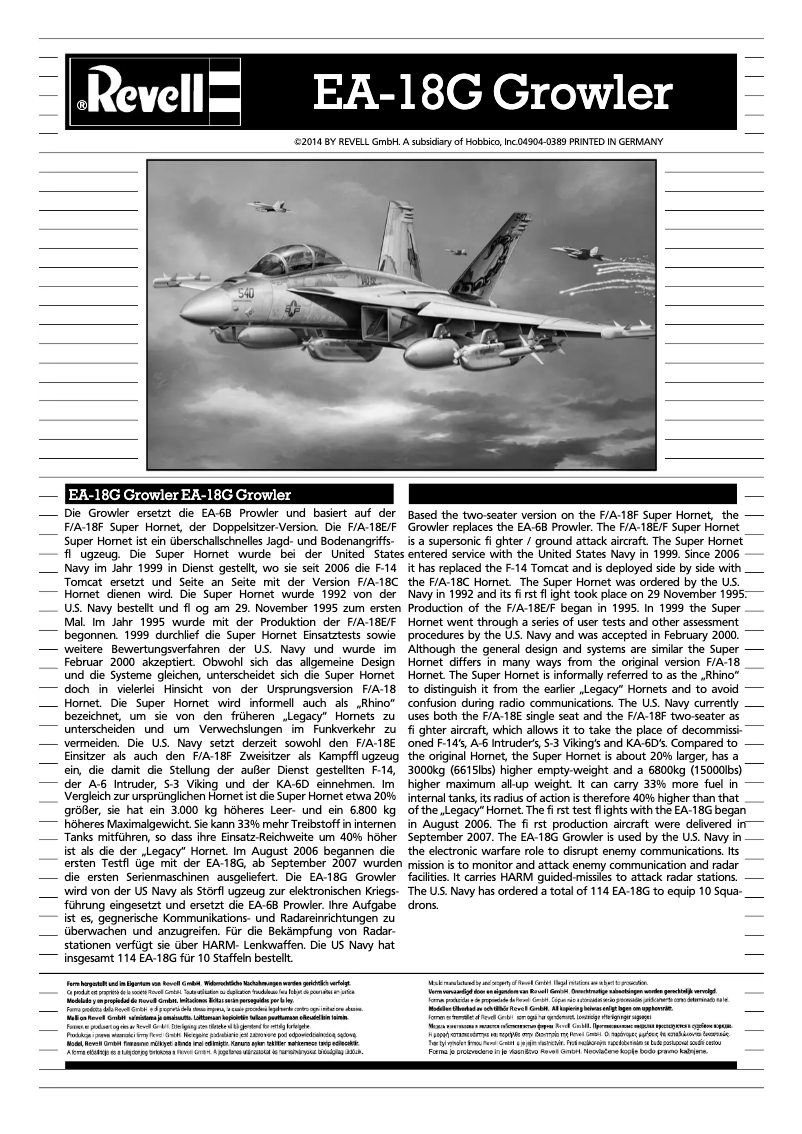 Page 1 de la notice Manuel utilisateur Revell EA-18G Growler