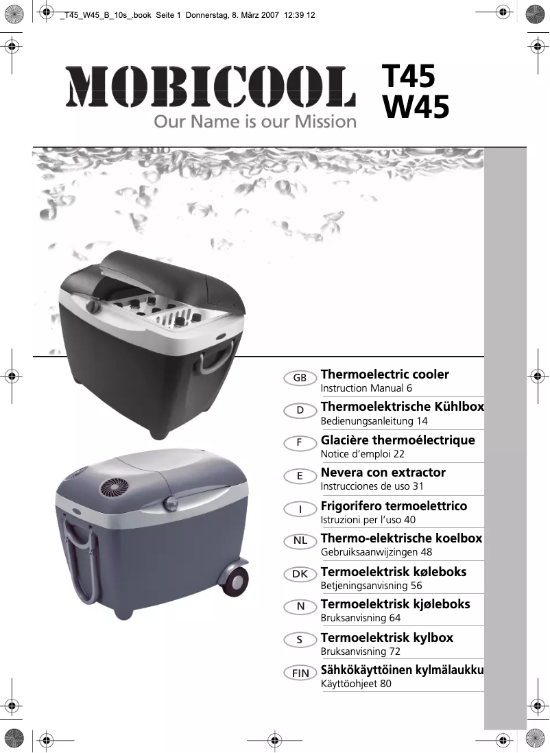 Image de la première page du manuel de l'appareil Mobicool W45
