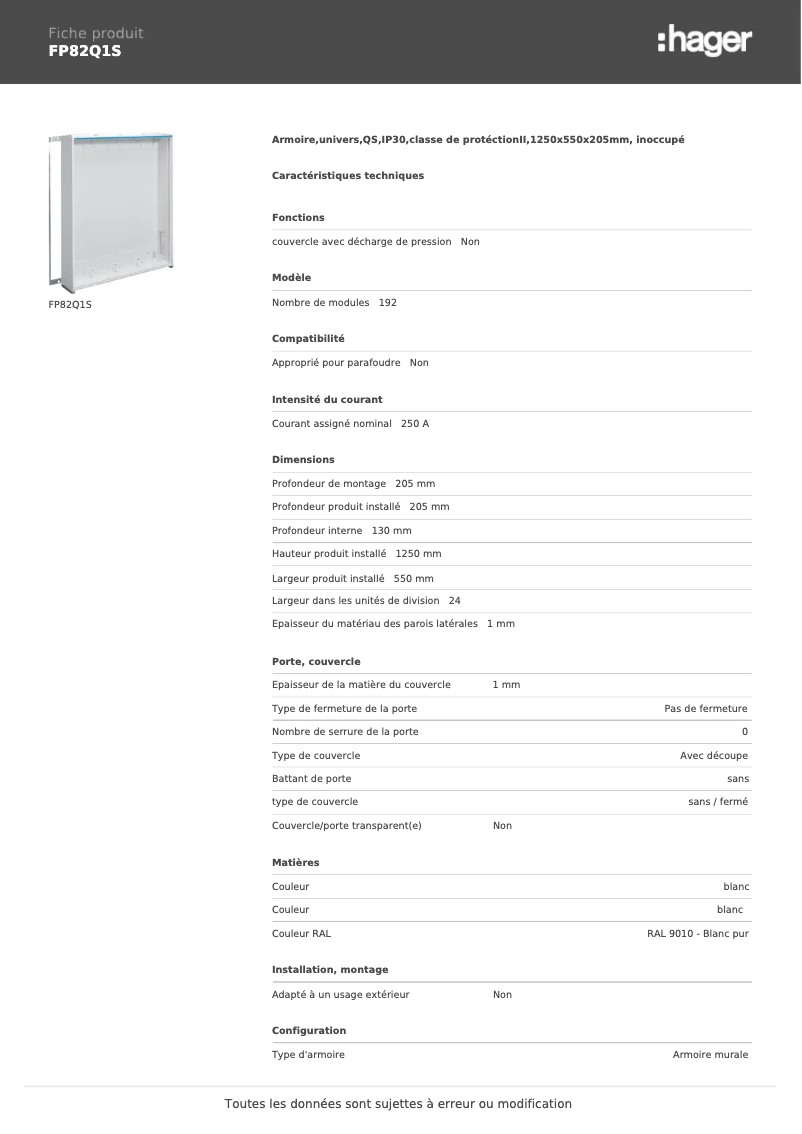 Page n°1 - Manuel utilisateur Hager FP82Q1S