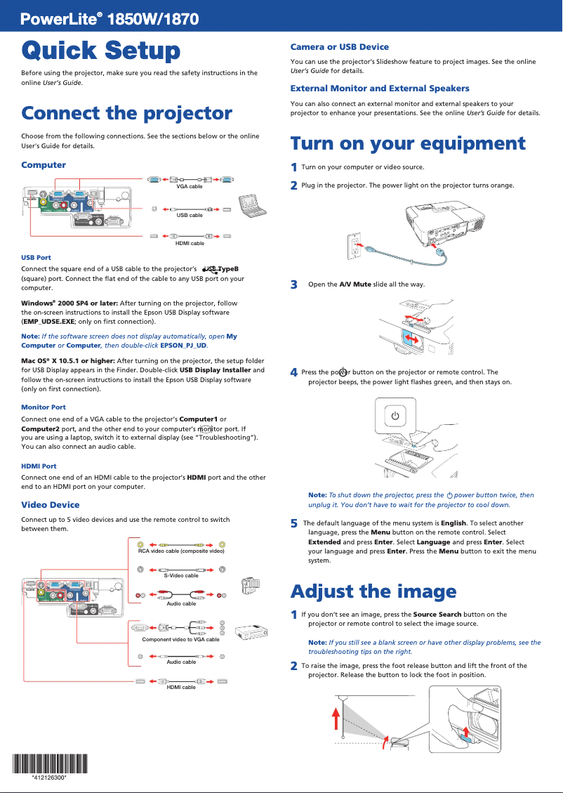 Page 1 de la notice Manuel utilisateur Epson PowerLite 1850W