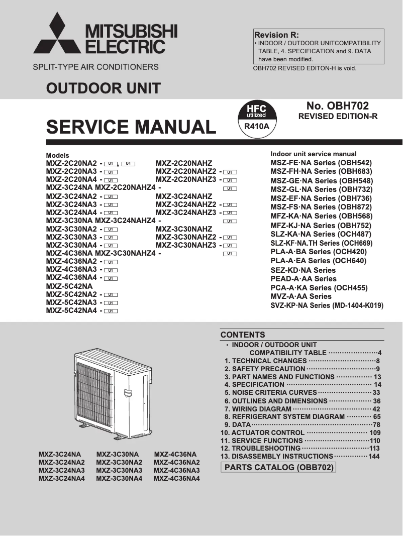 Page 1 de la notice Manuel utilisateur Mitsubishi MXZ-2C20NA4
