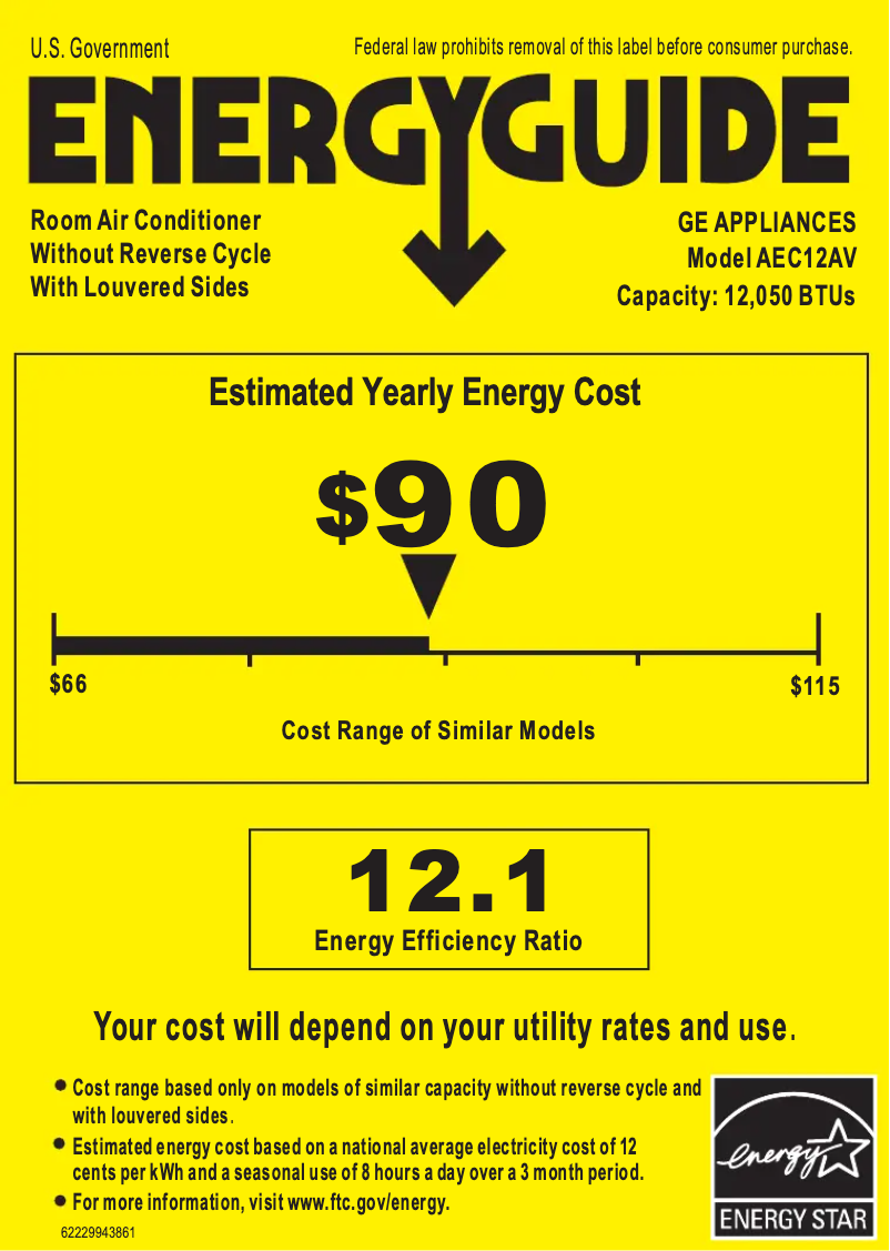 Page n°1 - Label énergétique GE AEC12AV