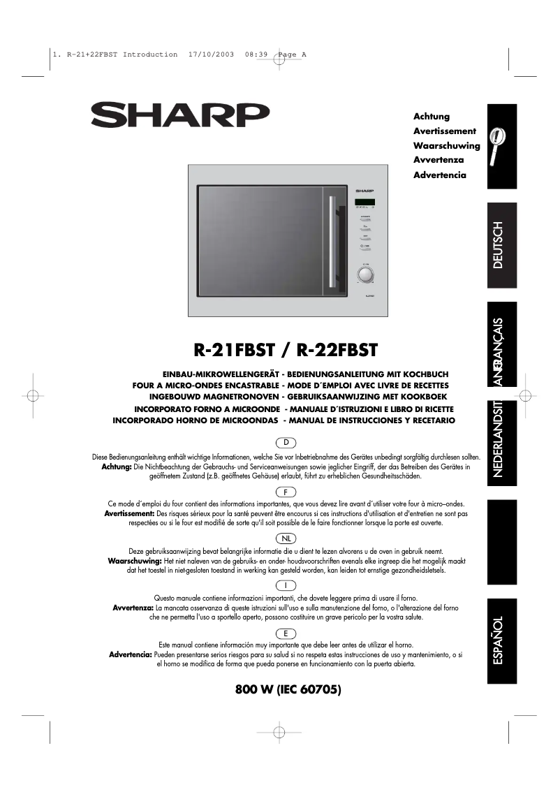 Page 1 of the manual User Manual Sharp R-22FBST