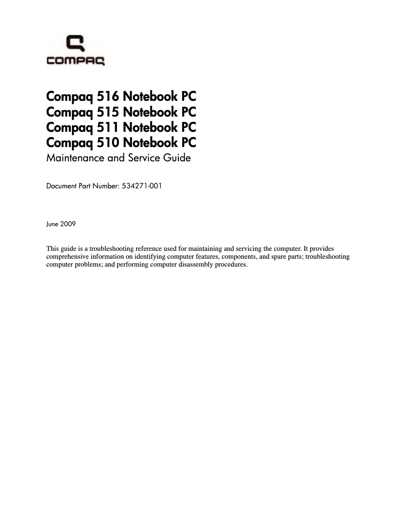 Page n°1 - Manuel utilisateur HP Compaq 516