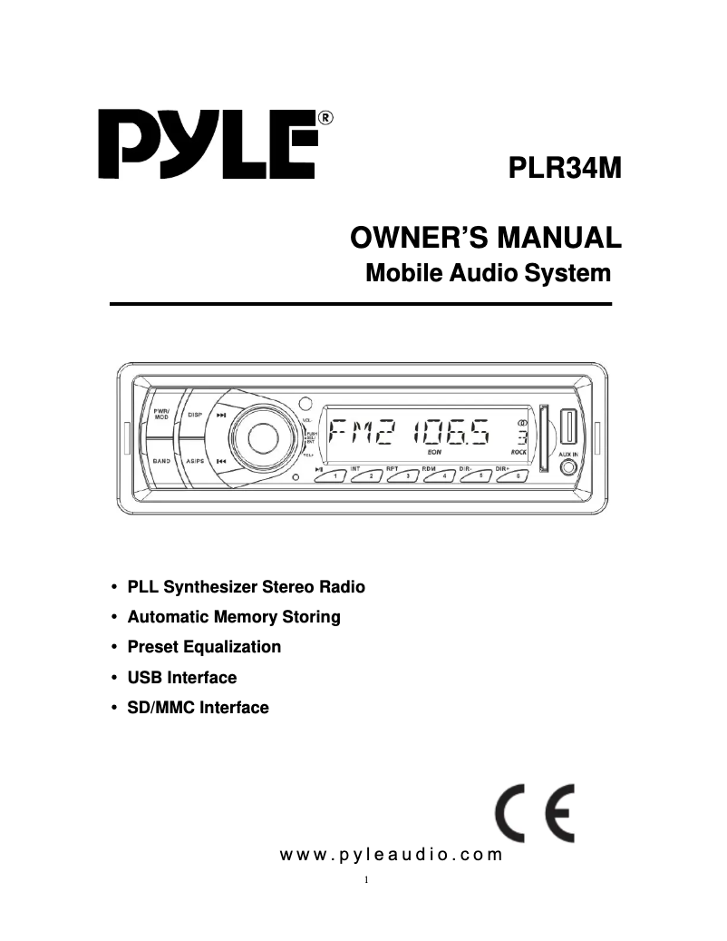 Page n°1 - Manuel utilisateur Pyle PLR34M